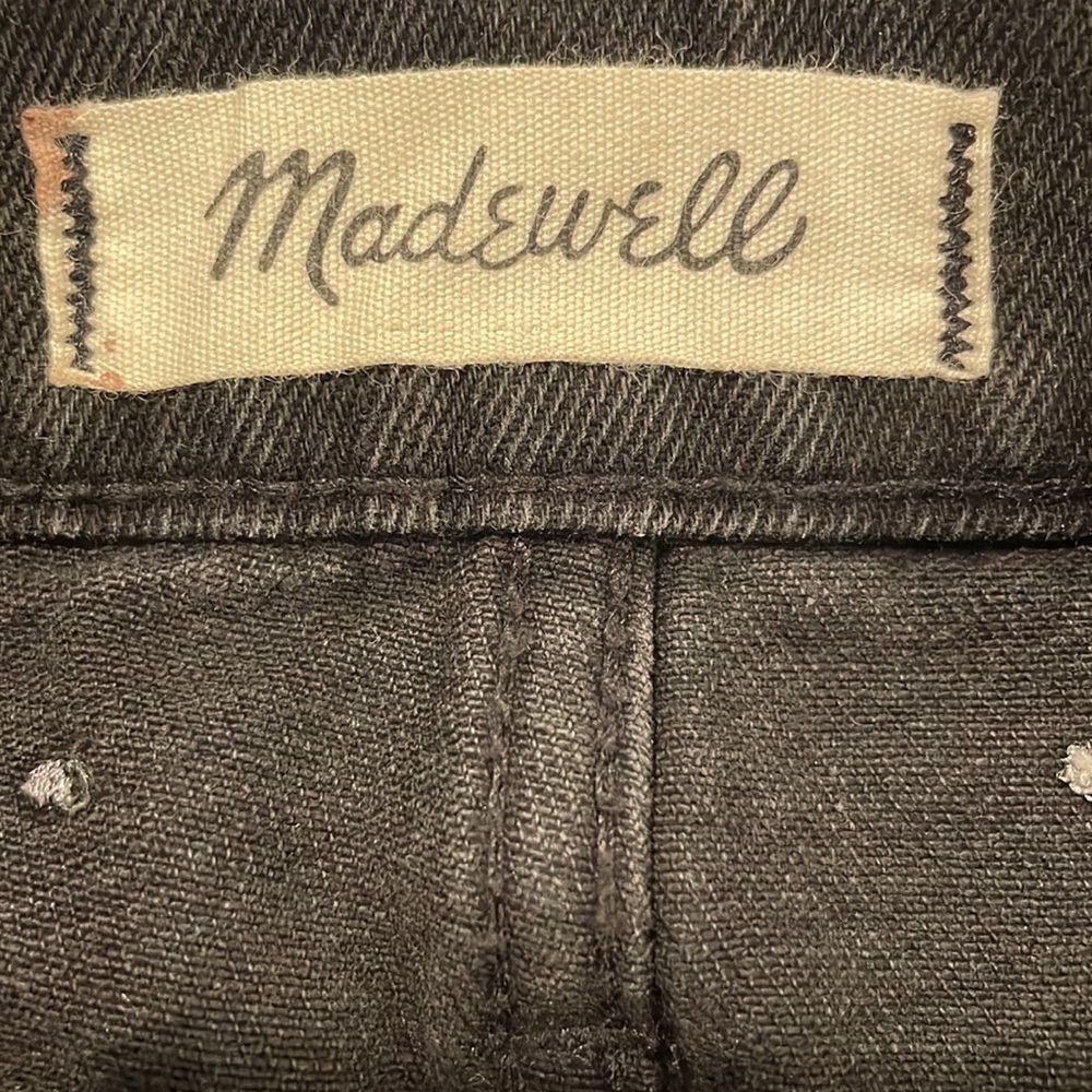 Madewell Black Mineral Wash Silver Polka Dot Cutoff Sz 27 Denim Mini Skirt - Picture 11 of 12